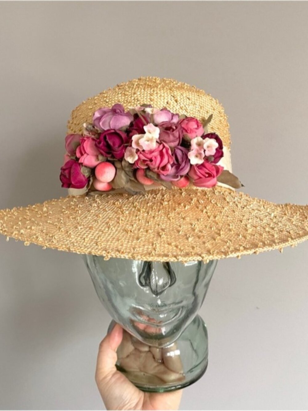 Vintage Straw Boater Hat w/ Flowers - made by Vicki Sather 🇨🇦 - Picture 3 of 10